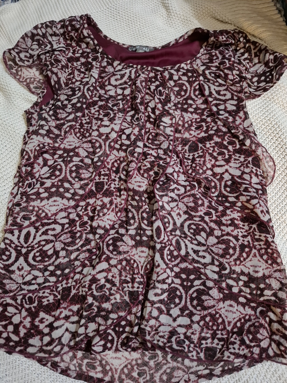 Girls Burgundy Patterned Short-Sleeve Pajama Top